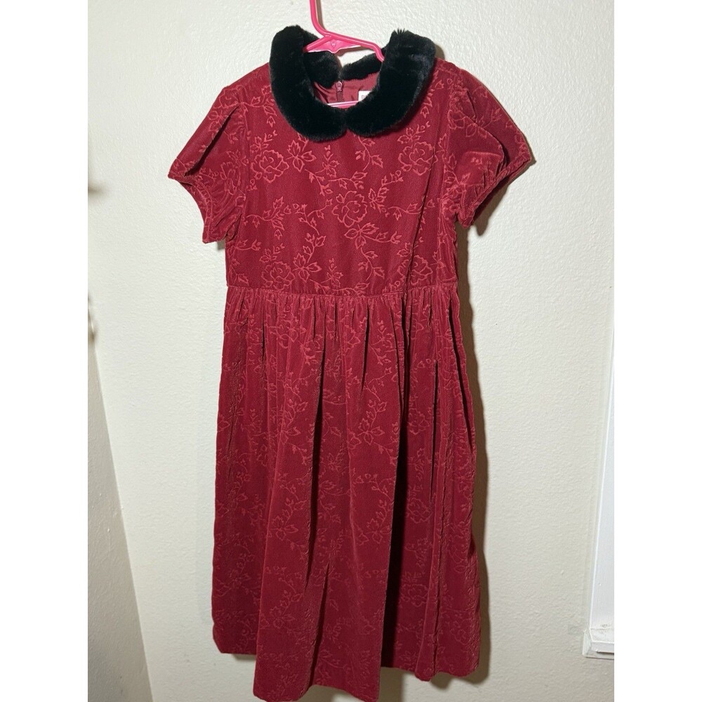 Gymboree Girls Red Crushed Velvet Dress with Faux-Fur Peter Pan Collar 3XL  8yrs